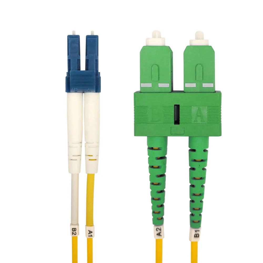 OS2 Singlemode Duplex LC/UPC to SC/APC 9 Micron - 3 mm Jacket Patch Cable 30 Meter Length