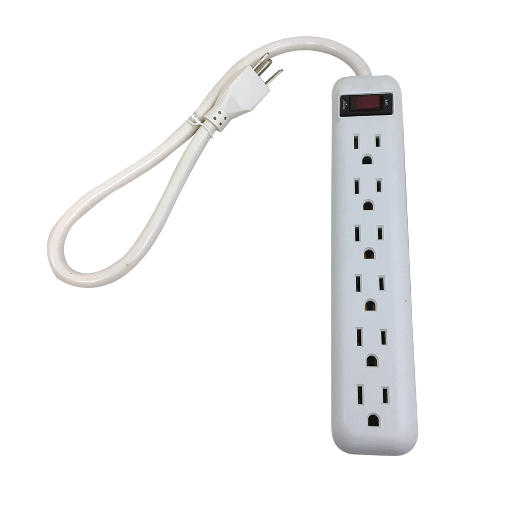 6 Outlet Power Strip (18 in Cord Straight Plug) (White)