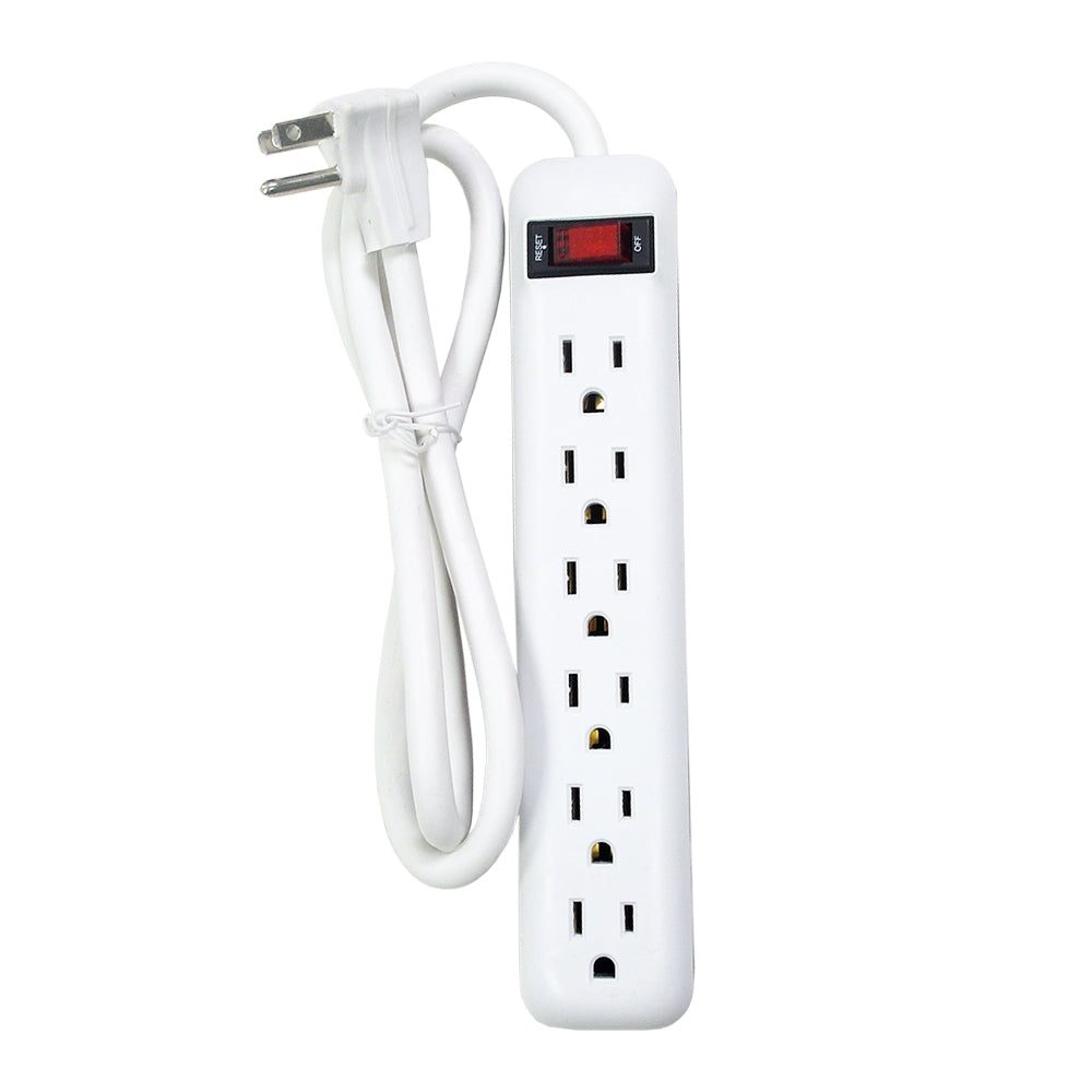 6 Outlet Power Strip (3 ft Cord Down Angle Plug) (PB801124) (White)