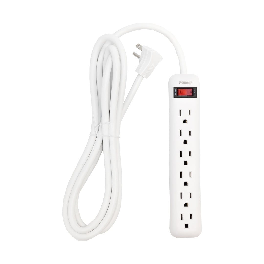 6 Outlet Power Strip (8 ft Cord Down Angle Plug) (White)