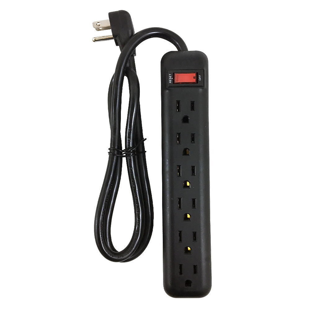 6 Outlet Power Strip (3 ft Cord Down Angle Plug) (Black)