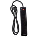 6 Outlet Power Strip w/Surge Protector - 1000J 4 ft Cord Down Angle Plug (Plugs Turned Sideways for Power Supplies) (Black)